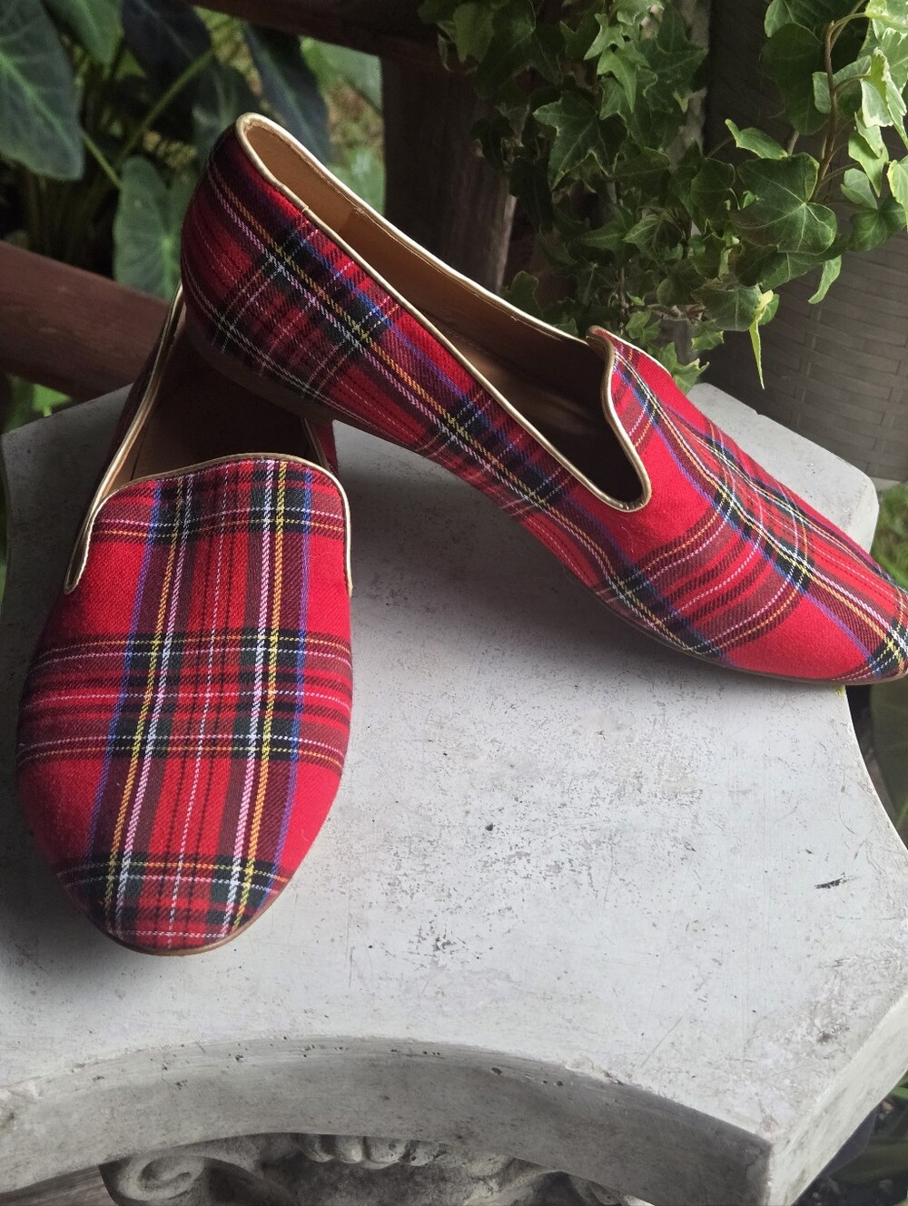 J. Crew Stewart Red Tartan Plaid Smoking Loafer Size 6.5